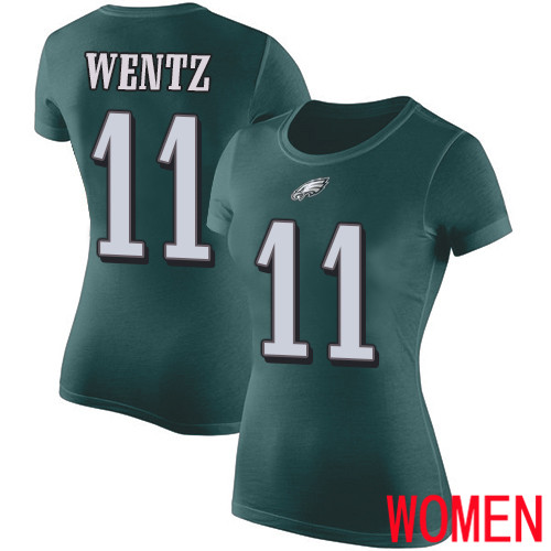 Women Philadelphia Eagles #11 Carson Wentz Green Rush Pride Name and Number NFL T Shirt